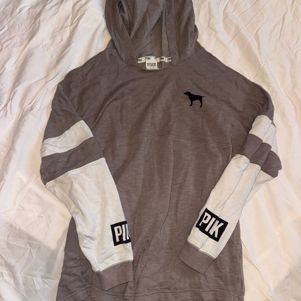 PINK Victoria's Secret Gray and White Hoodie